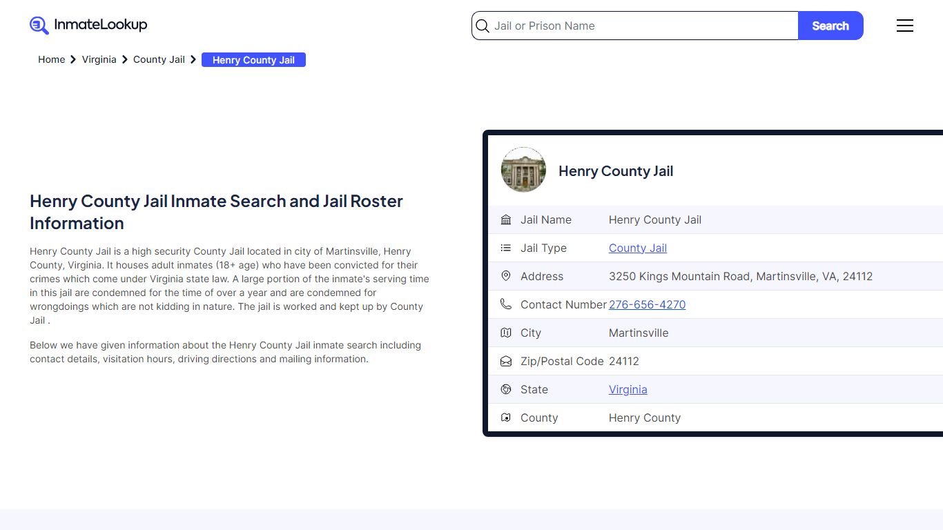 Henry County Jail Inmate Search and Jail Roster Information - Inmate Lookup